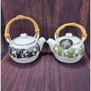 2 VTG Mlesna Porcelain Miniature TeaPot with Tea Bags Rattan Handle Sri Lanka